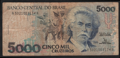 Brasil Billete De 5.000 Cruzeiros Del Año 1992 - Pianista 