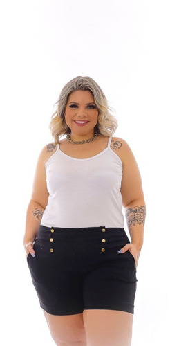 Short Feminino Em Bengaline Bolso E Botões Plus Size Mazal