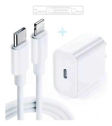 Cargador Carga Rápida 20w Tipo C Compatible iPhone+ Cable