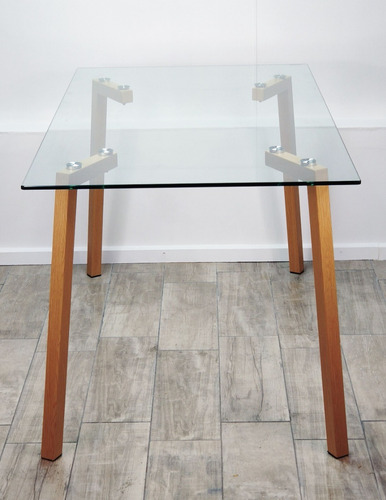 Mesa Nordica Vidrio Rectangular Comedor 160 Patas Haya