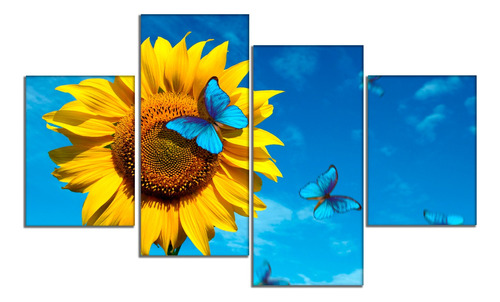 Set De 4 Cuadros Girasol Al Atardecer 80x150cm