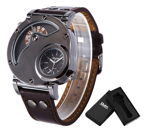 Reloj De Cuarzo Militar Oulm 9591 Con Doble Zona Horaria