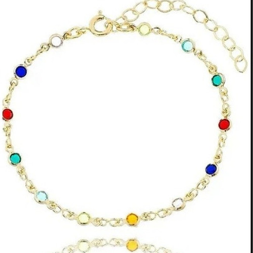 Pulseira Infantil Colorida  Banhada  A Ouro 18k