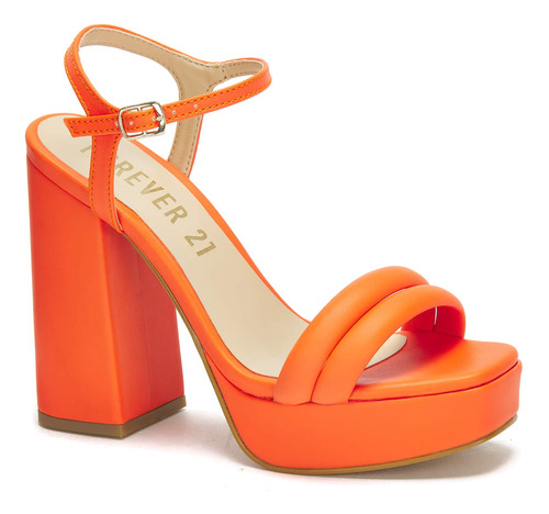 Zapatilla De Vestir Forever 21 Tacón Ancho Mujer Naranja