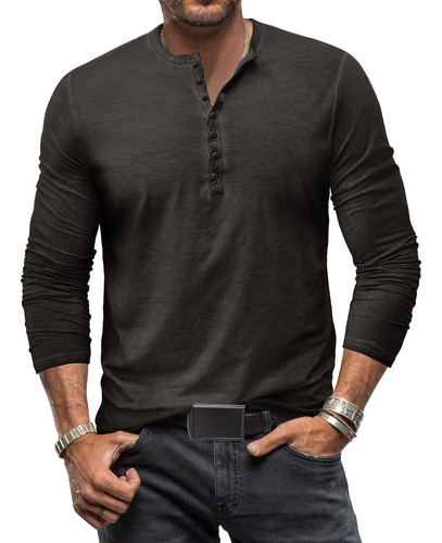 Playera De Algodón Con Escote Henley Y Manga Larga P/hombre