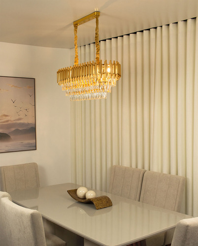 Lustre Pendente Retangular Dourado Com Cristais Wdc18 80 Cm