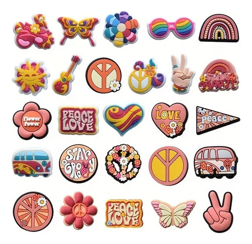 Dijes Charms Pins Para Zapatos Crocs Peace & Love 26uds.