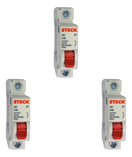 Kit C/3 - Disjuntor Steck Din Unipolar 40a Sd61 C Sdd61c40
