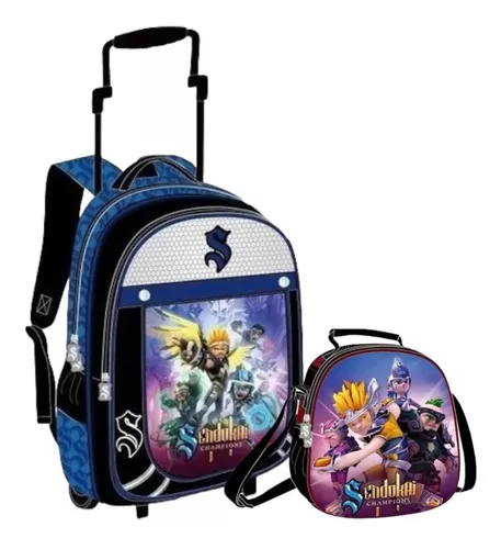 Mochila de Rodas Escolar Brancoala Games com parte térmica - Azul