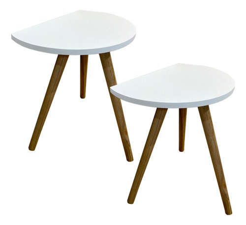 Kit 2 Mesas De Apoio Meia Lua Nuova Tripé - De Parede 40cm Cor Branco