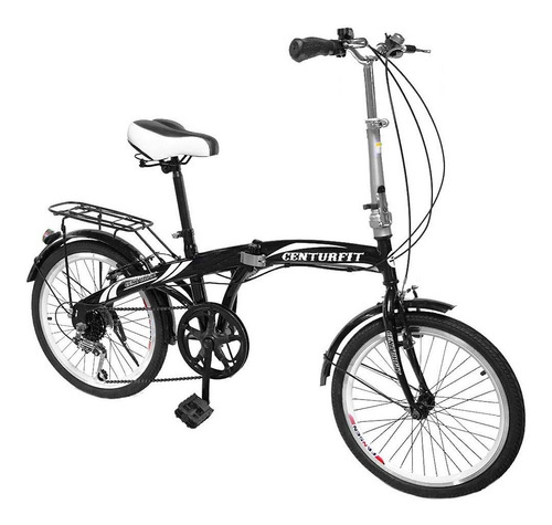 Bicicleta plegable Centurfit Vintage R20 20" 7v frenos v-brakes color negro con pie de apoyo