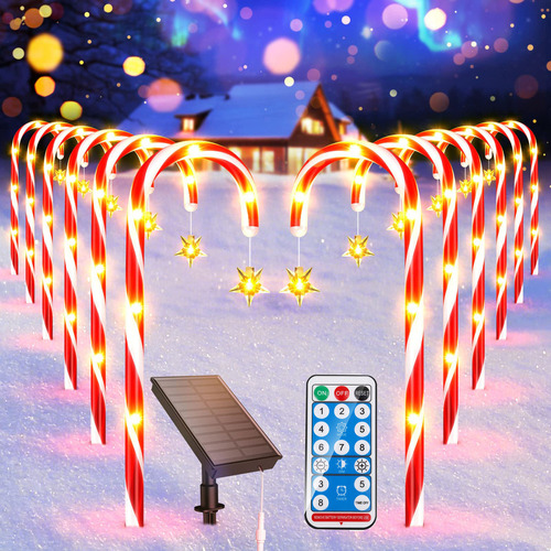 12 Luces Solares Para Bastones De Caramelo Navideños Con Con