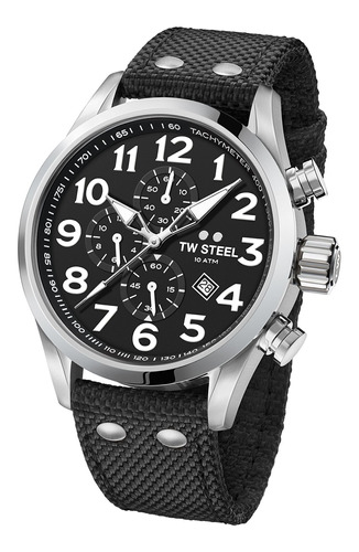 Reloj Hombre Tw Steel Vs3 Cuarzo 45mm Pulso Negro En Nylon