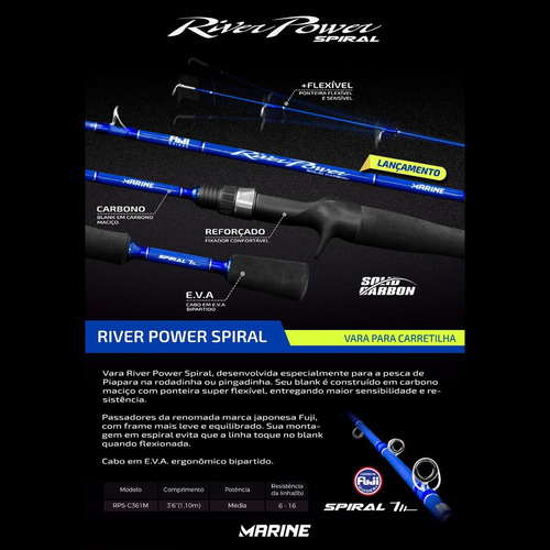 Imagem 8 de 8 de Vara De Carretilha River Power Spiral Pesca Piapara Marine