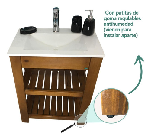 Imagen 7 de 9 de Vanitory Madera Maciza Tipo Campo Con Bacha 60cm