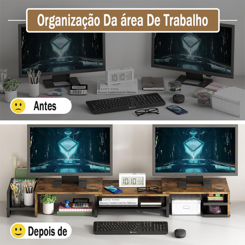 Suporte Monitor Base Informática Prateleira Setup Extensível Marrom