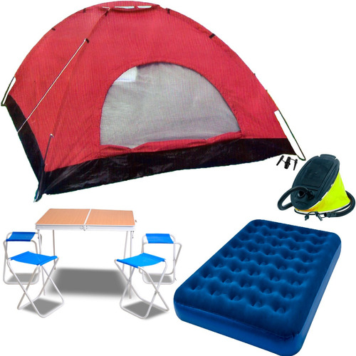 Carpa Iglu 4 Personas + Mesa Camping + Colchon 2 P + Infla