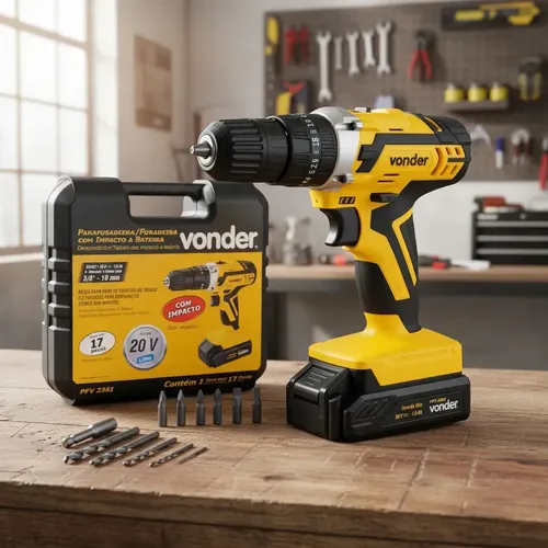Furadeira Parafusadeira de Impacto Bateria - Pfv238i Vonder - foto 1