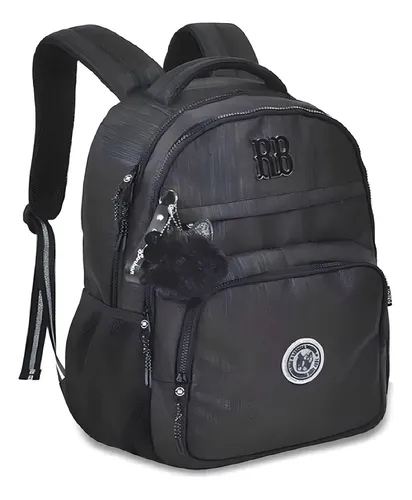 comprar Mochila De Costa Escolar Preta 17,5 Rebecca Bonbon - Clio Cor Preto Desenho Do Tecido Crinkle Lurex RB24528