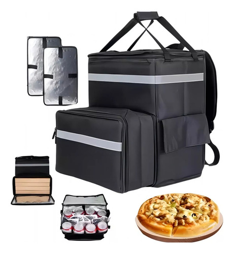 Mochila Térmica Multifuncional Delivery Backpack Repartidor Color Blanco Y Negro Diseño De La Tela Lisa