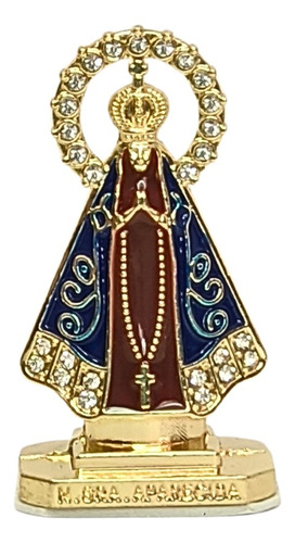 Nossa Senhora Aparecida Miniatura Metal Base Auto Colante Cor Azul/marrom