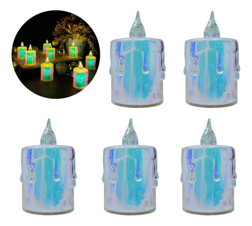 Set X5 Velas Led Souvenir Calida Portatil Holografica 