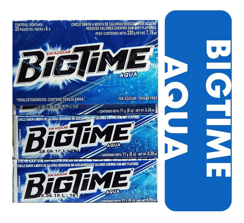 Imagen 1 de 2 de Chicle Bigtime Aqua Display 20 Unidades 11gr