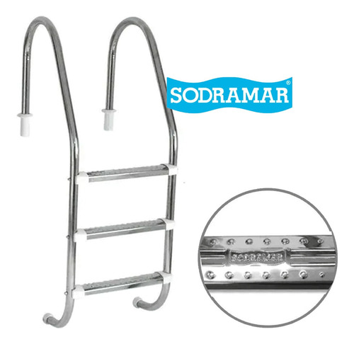 Escada Com 3 Degraus Para Piscina Sodramar Aço Inox