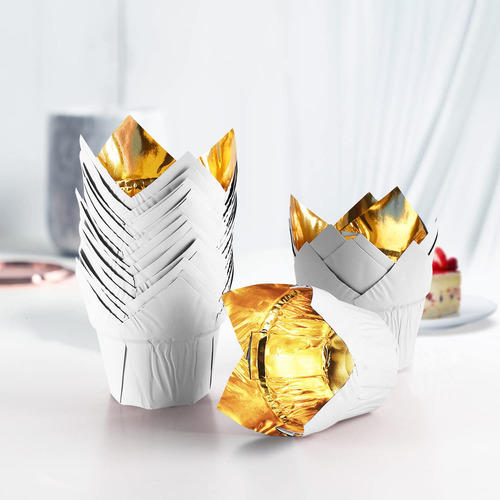 Party Hippo Gold Tulip Cupcake Liners Papel Para Hornear