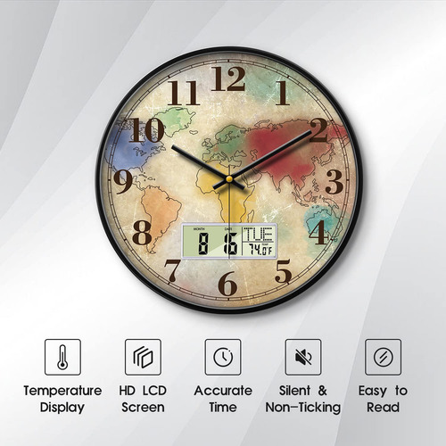 Reloj De Pared Scoage, Moderno, Redondo, Retro, Digital Y An
