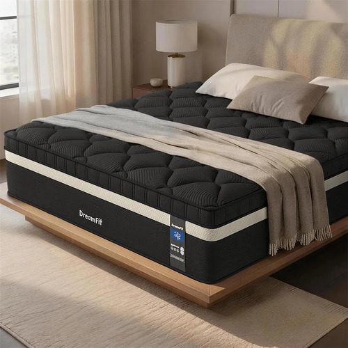 Colchón Matrimonial Premium Con Memory Foam Gel Y Resortes Híbrido | Ortopédico Ergonómico Con Apoyo Lumbar Reforzado | Anti-hundimiento (anti-bolsas) | Colchones En Caja Negro 25cm Negro