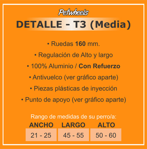 Carrito Para Perros Petwheels - Talle 3 Medium - Reforzado Aluminio