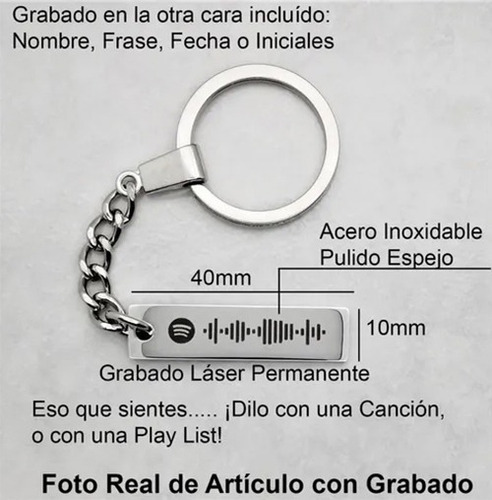 Imagen 3 de 10 de Llavero Acero Spotify Texto Grabado Láser Personalizado 1034