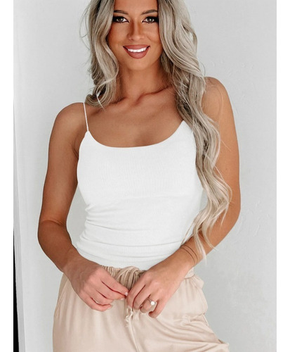 A Top De Moda Delgado De Punto Sin Mangas Con Cuello En U