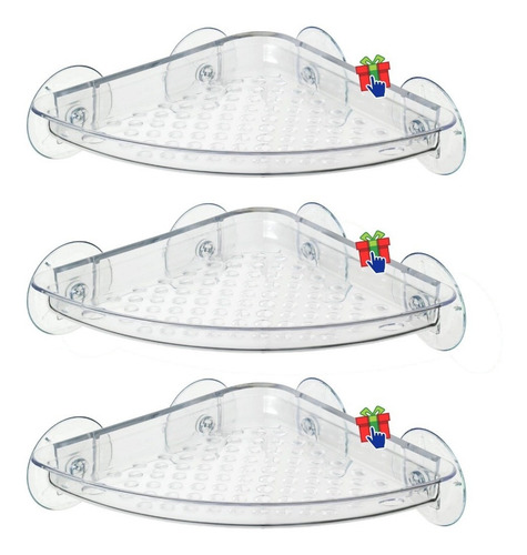 Imagen 1 de 6 de Set X 3 Estante Esquinero Plástico Ventosas Organizador Baño
