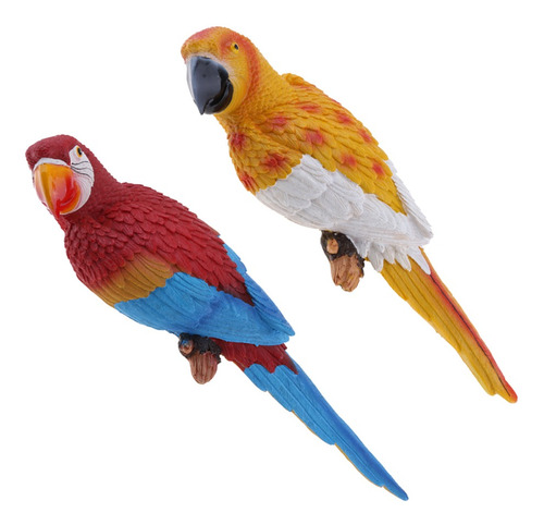 2x Parrot Resin Bird Ornamento De Animal Colgante Amarillo Y 