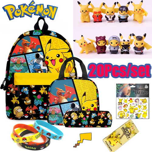 Mochila Pokemon Pikachu De 20 Piezas+fiambrera+bolsa De Lápi 