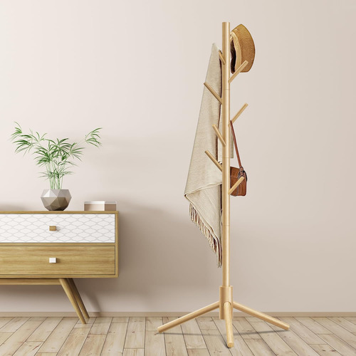- Perchero De Madera 8 Ganchos, 3 Alturas Ajustables Ro...
