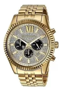 Relógio Michael Kors Mk8494 Lexington Chron Anal Gold Black