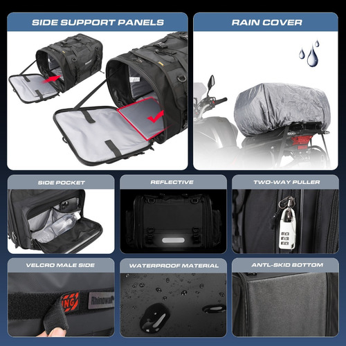 Imagen 4 de 10 de Maleta Moto Impermeable 40 - 60 L Expandible Rhinowalk