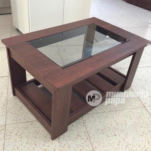 Mesita De Living Con Vidrio Caoba Tabaco