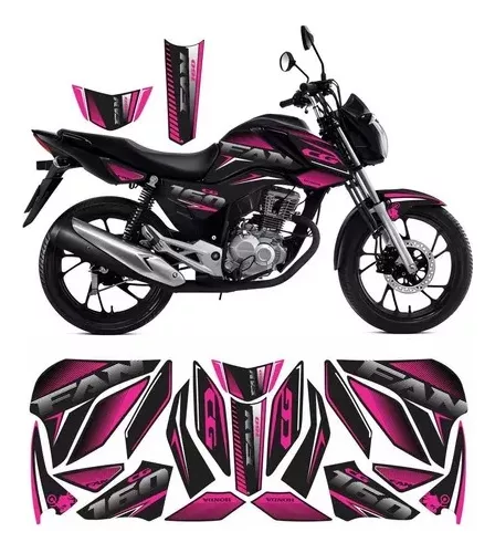 Adesivo Carenagem Ah Ha Moto Honda Cg Fan 160 2016/2021 Rosa