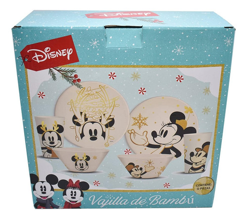 Vajilla Mickey Mouse Disney Navidad 12pzs Bambú Ecológica