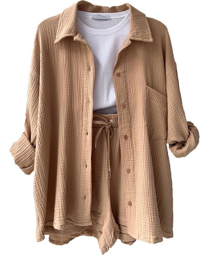 Para Conjunto Casual De Camisa Con Solapa Y Pantalones