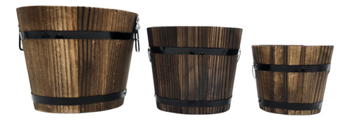 Set 3 Maceteros De Madera Tipo Barril Para Jardín Terrazas