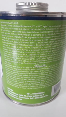 Pega Para Tuberia Pvc 1/16 Alta Y Baja Presión Tubrica 237ml
