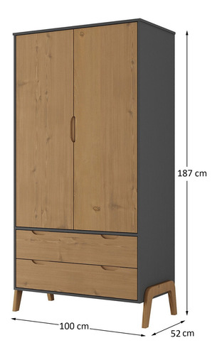 Imagen 3 de 4 de Ropero La Cueva Muebles Veneza 1007 color grafito/miel de mdp, madera maciza con 2 puertas batientes