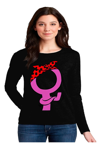 Polera Manga Larga 100%algodón Diseño Feminista Logo Oficial