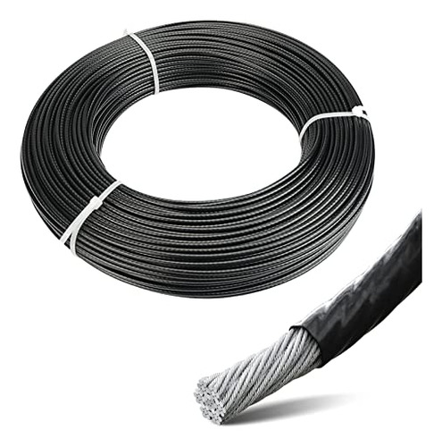 Muzata Cable Acero Inoxidable 1/16puLG Recubierto Negro