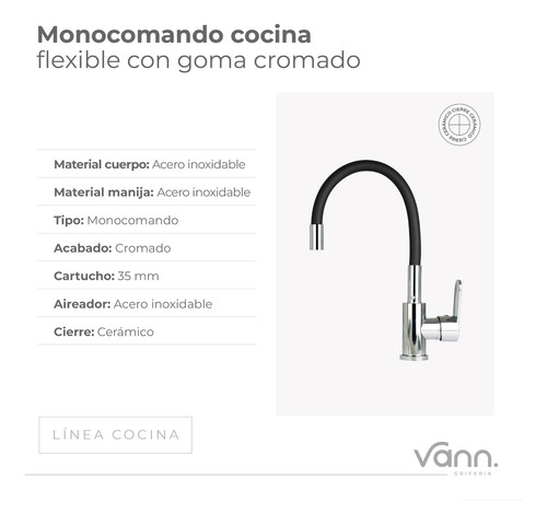 Griferia Cocina Canilla Flexible Con Goma Negro Vann Motorar